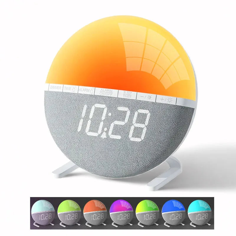 Réveil en bois Mars Sunrise et veilleuse Sound Machine, horloge numérique à intensité variable pour chambre à coucher, 26 sons de sommeil, bébé, adultes, enfant